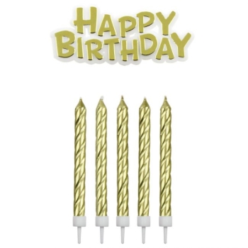 Kerzen und Happy Birthday - Gold